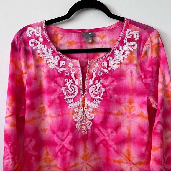 J. Jill tie dye embroidered tunic blouse bohemian - Picture 3 of 7